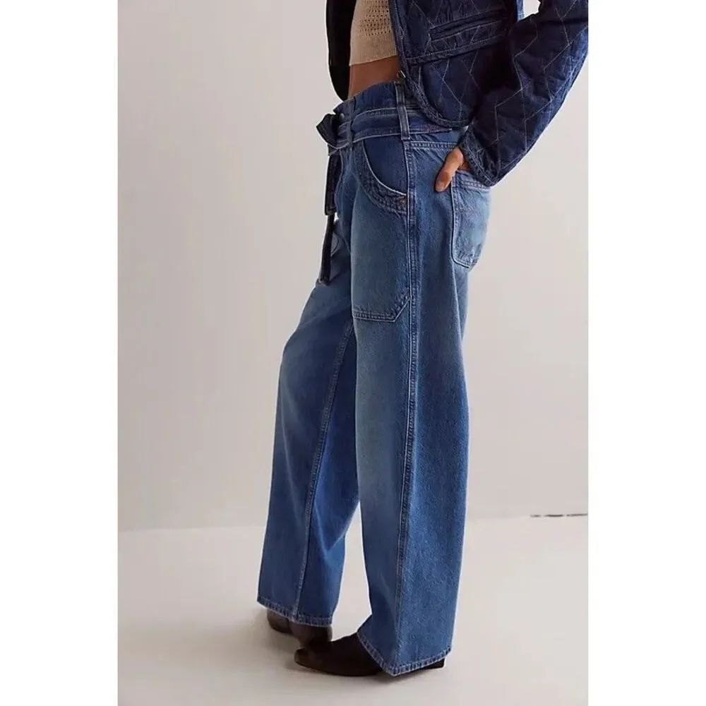 Free People We The Free Blue Jay Belted Boyfriend Jeans - Picture 4 of 8